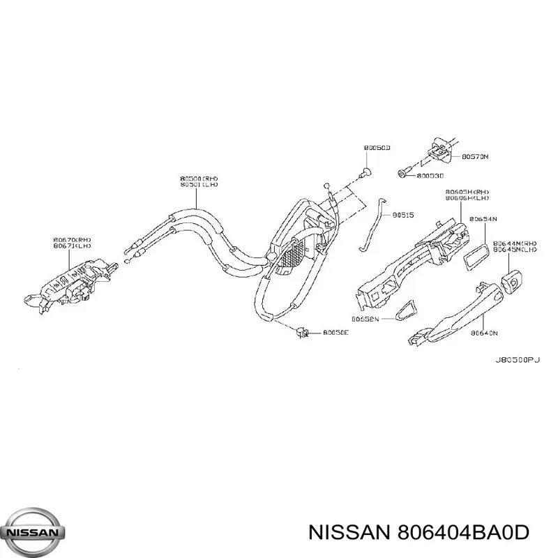 Maçaneta externa da porta traseira para Nissan Rogue (T32U)