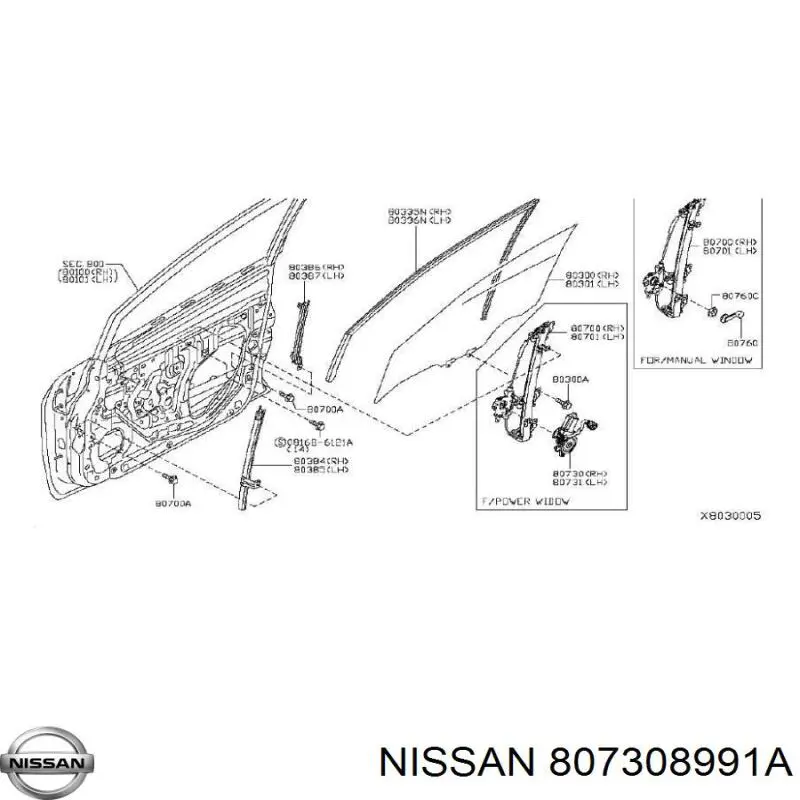 Мотор стеклоподъемника двери задней правой 807308991A Nissan