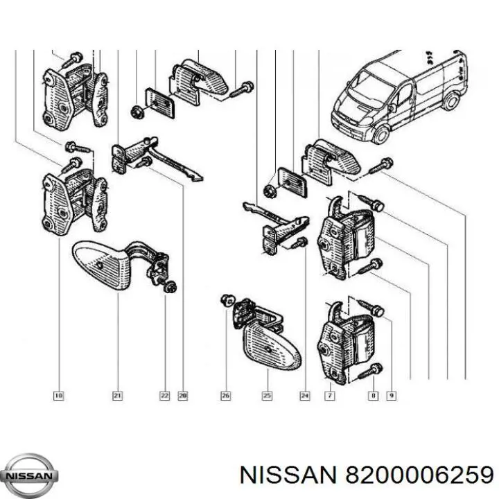 8200006259 Nissan limitador de abertura de porta da seção de bagagem (furgão)