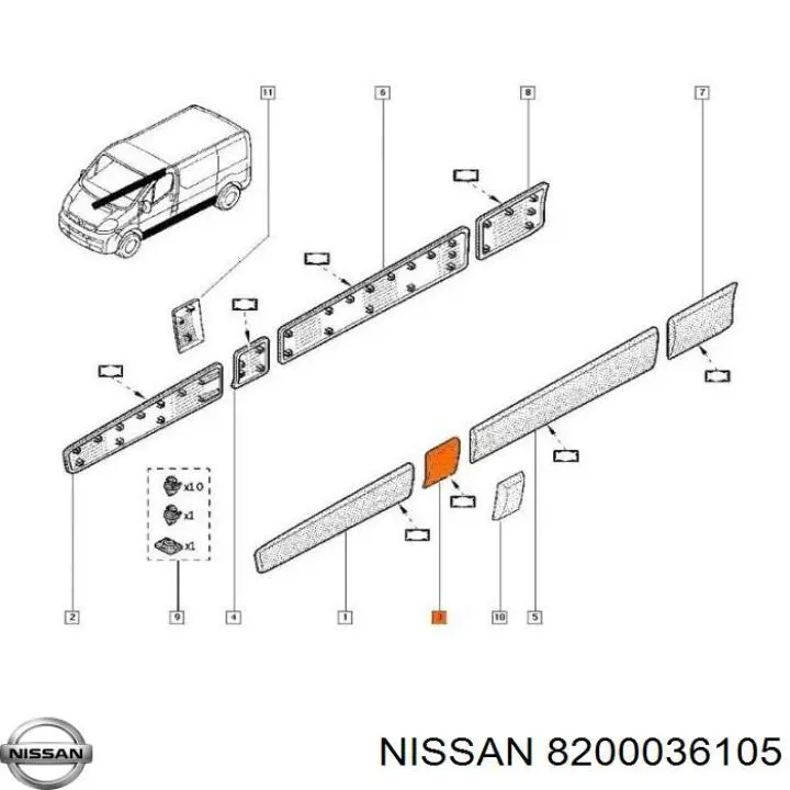 8200036105 Nissan placa sobreposta externa central esquerda de suporte de carroçaria
