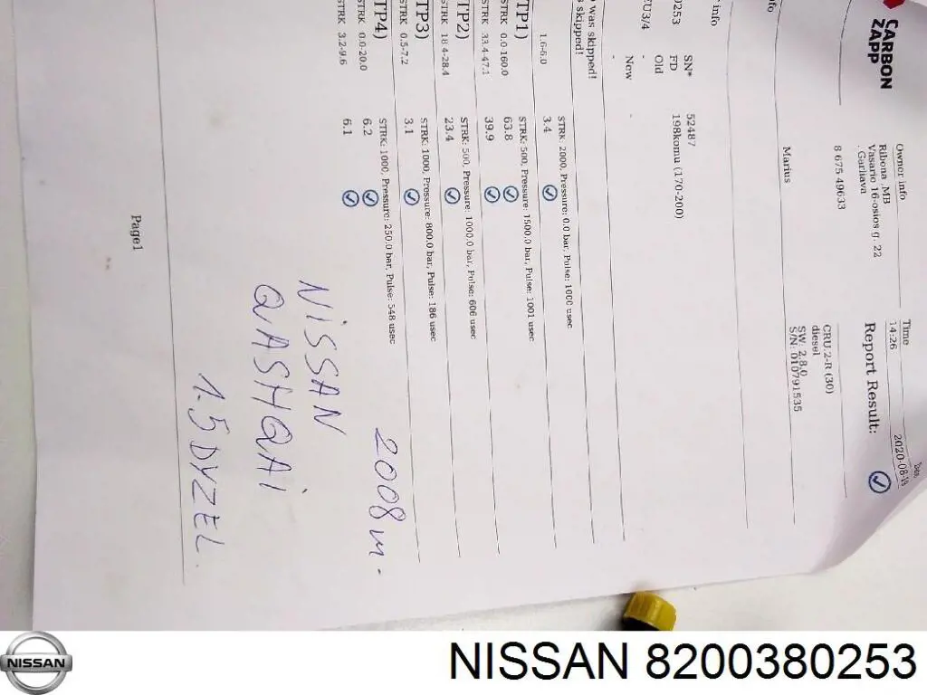 8200380253 Nissan injetor de injeção de combustível