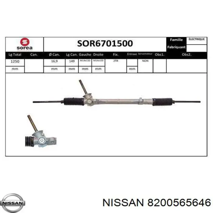 8200565646 Nissan cremalheira da direção