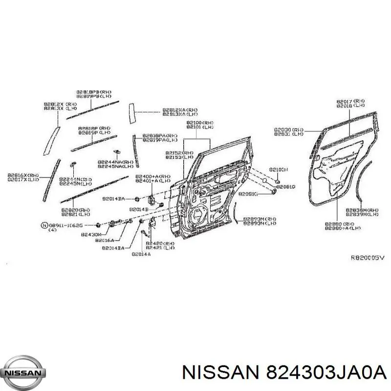 Ограничитель открывания двери задний правый Nissan/Infiniti 824303JA0A цена, от 2.82 USD