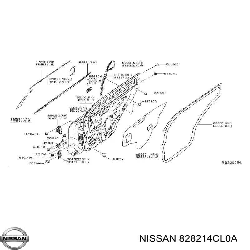 Молдинг опускного стекла двери задней левой Nissan/Infiniti 828215HA0A цена, от 23.88 USD