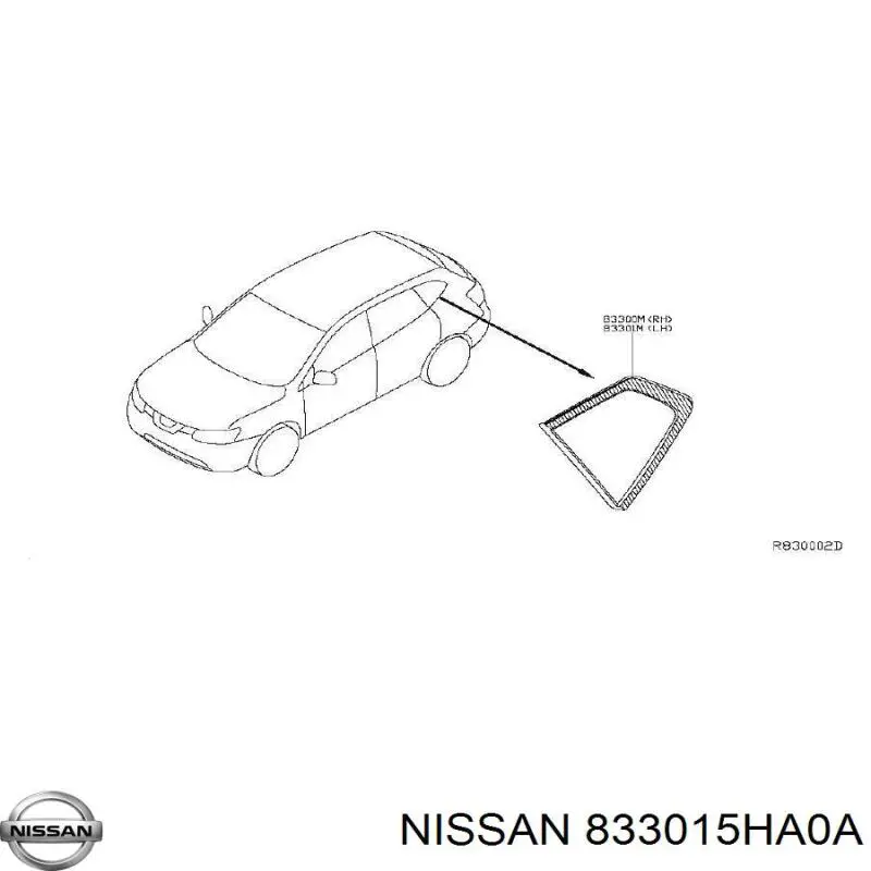 Стекло кузова (багажного отсека) левое 833015HA0A Nissan