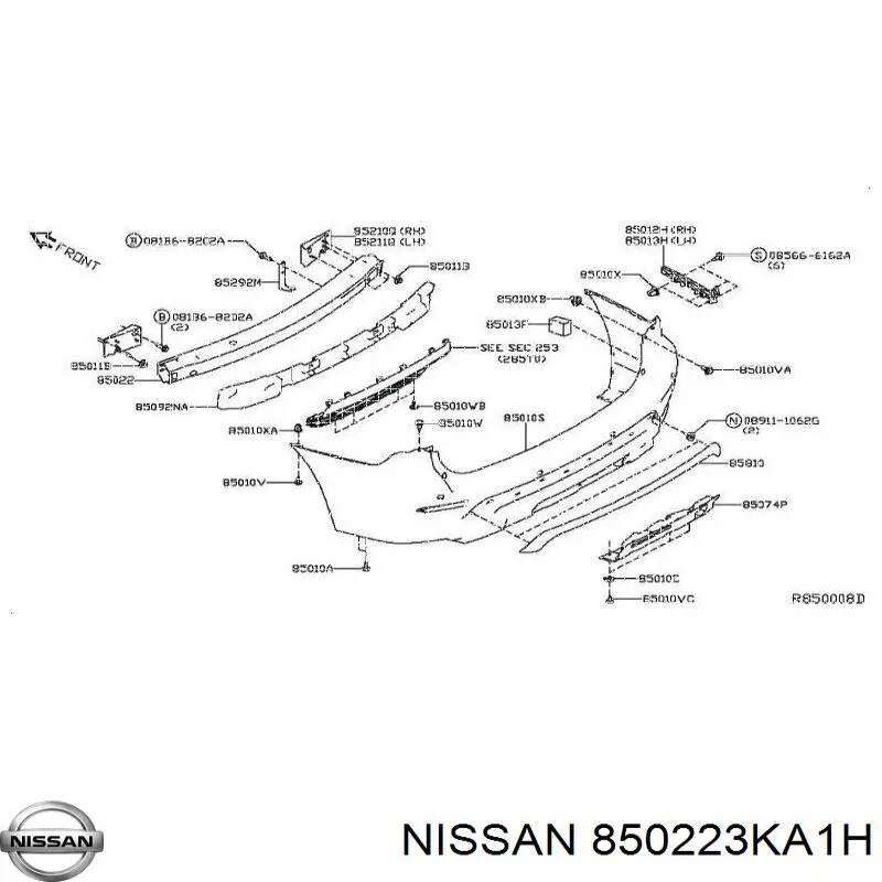 Задний бампер 850223KA1H Nissan/Infiniti