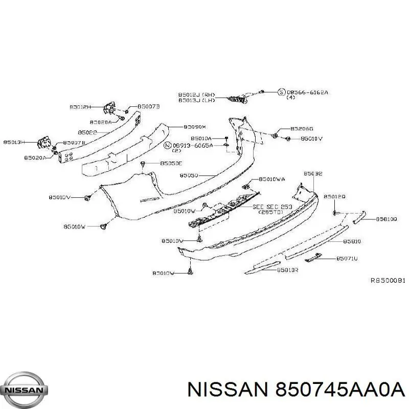 Moldura direita do pára-choque traseiro para Nissan Murano (Z52)