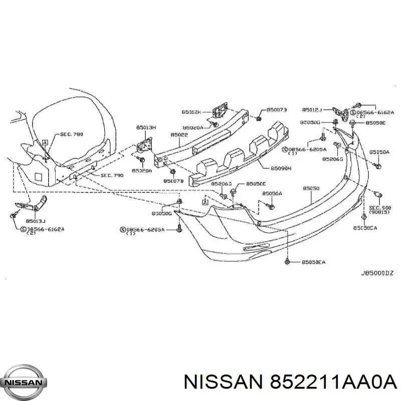 Кронштейн усилителя заднего бампера 852211AA0A Nissan