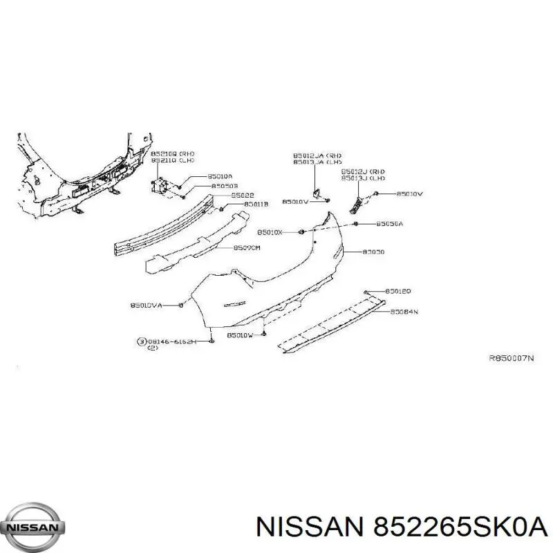 Consola direita do pára-choque traseiro para Nissan Leaf (ZE0E)
