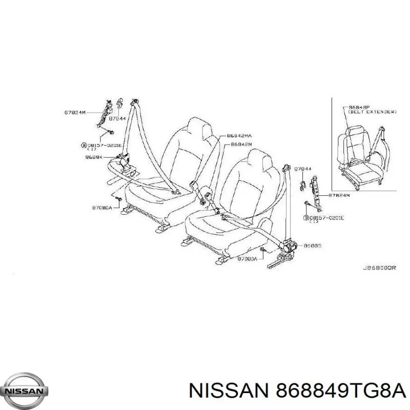 Ремень безопасности передний правый 868849TG8A Nissan