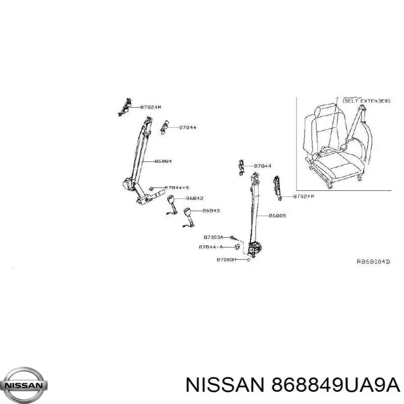 868849UA9A Nissan/Infiniti Ремень безопасности передний правый