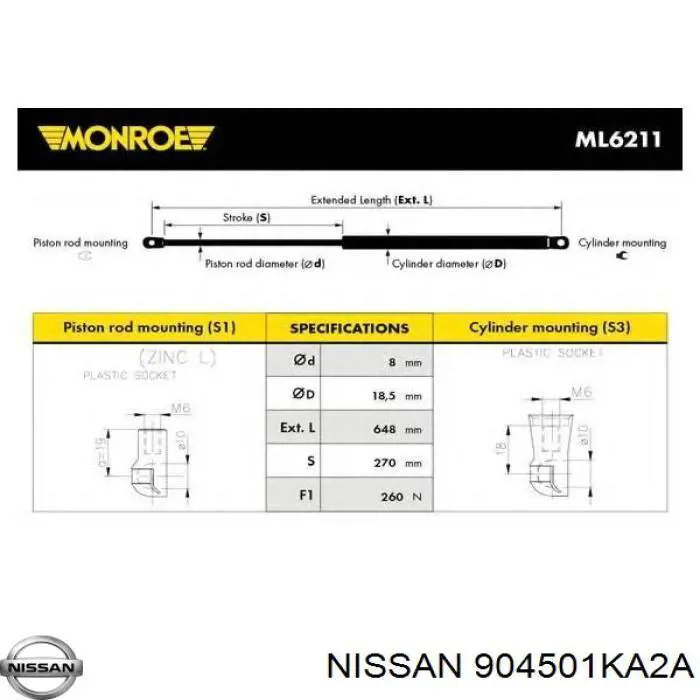 Амортизатор багажника 904501KA2A Nissan