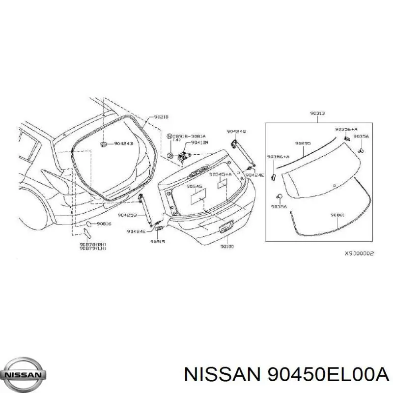 90450EL000 Nissan амортизатор багажника