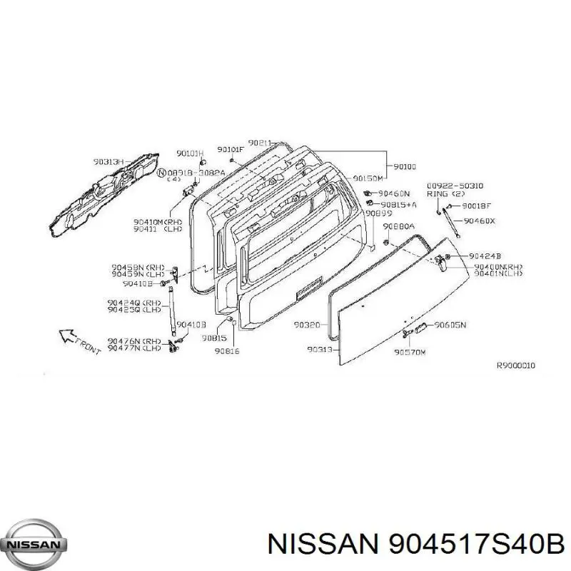 904517S40B Nissan amortecedor de tampa de porta-malas (de 3ª/5ª porta traseira)