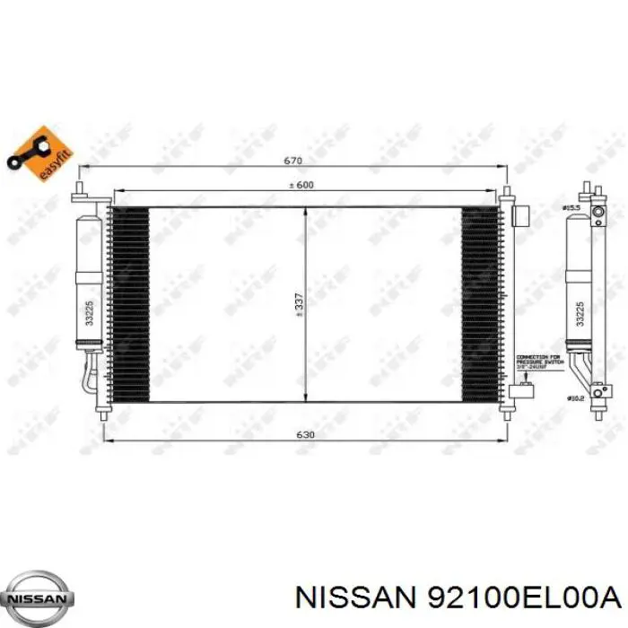 Радиатор кондиционера Nissan 92100EL00A