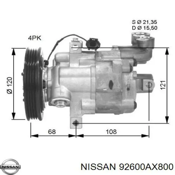 92600AX800 Nissan compressor de aparelho de ar condicionado