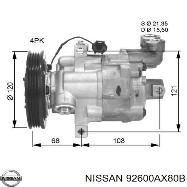 Компрессор кондиционера 92600AX80B Nissan