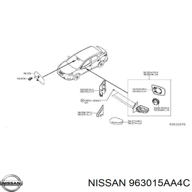 963015AA4C Nissan/Infiniti Зеркало заднего вида правое
