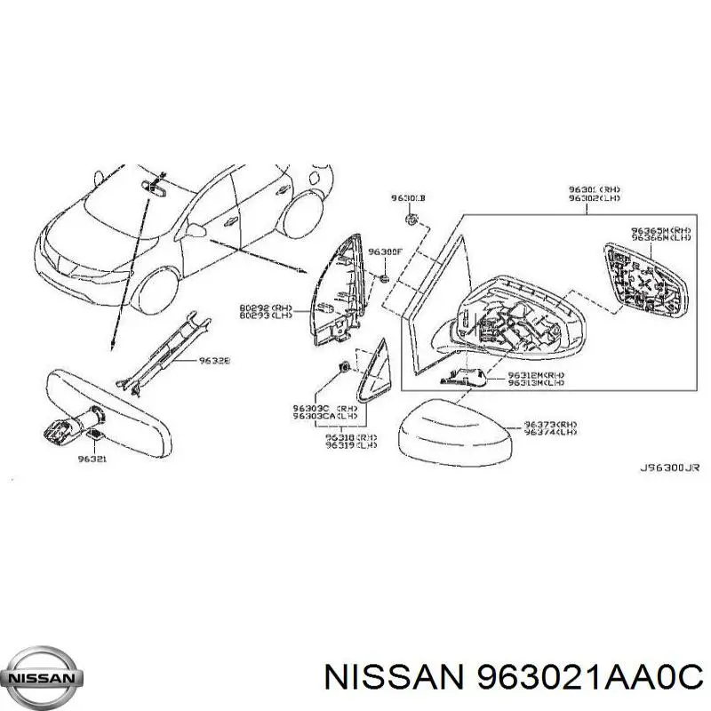 Купить 963021AA0C Nissan/Infiniti Наружное зеркало левое