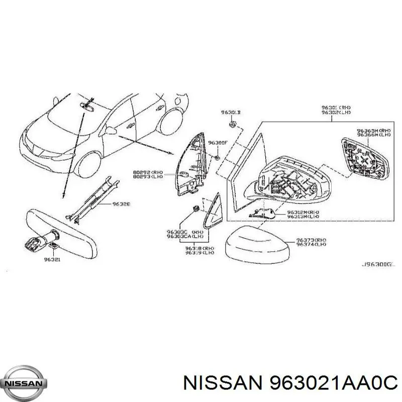 963021AA0C Nissan/Infiniti Левое боковое зеркало