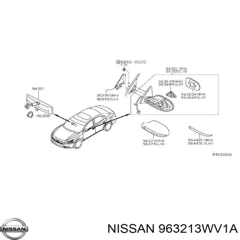 Зеркало салона внутреннее 963213WV1A Nissan