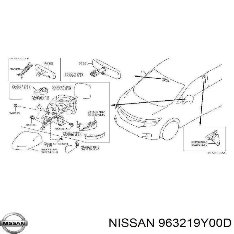 Зеркало салона 963219Y00D Nissan