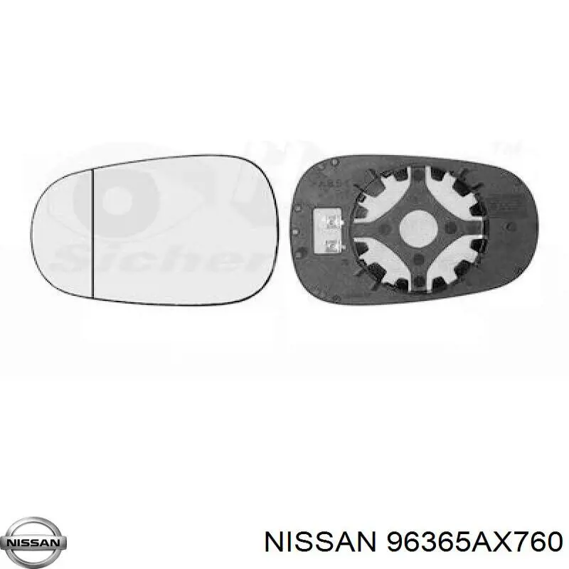 Зеркальный элемент зеркала заднего вида левого Nissan 96365AX760