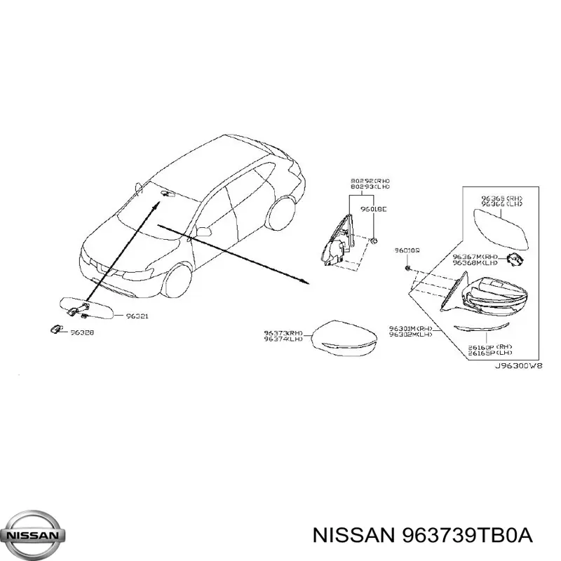 96373-9TB0A Nissan накладка (крышка зеркала заднего вида правая)