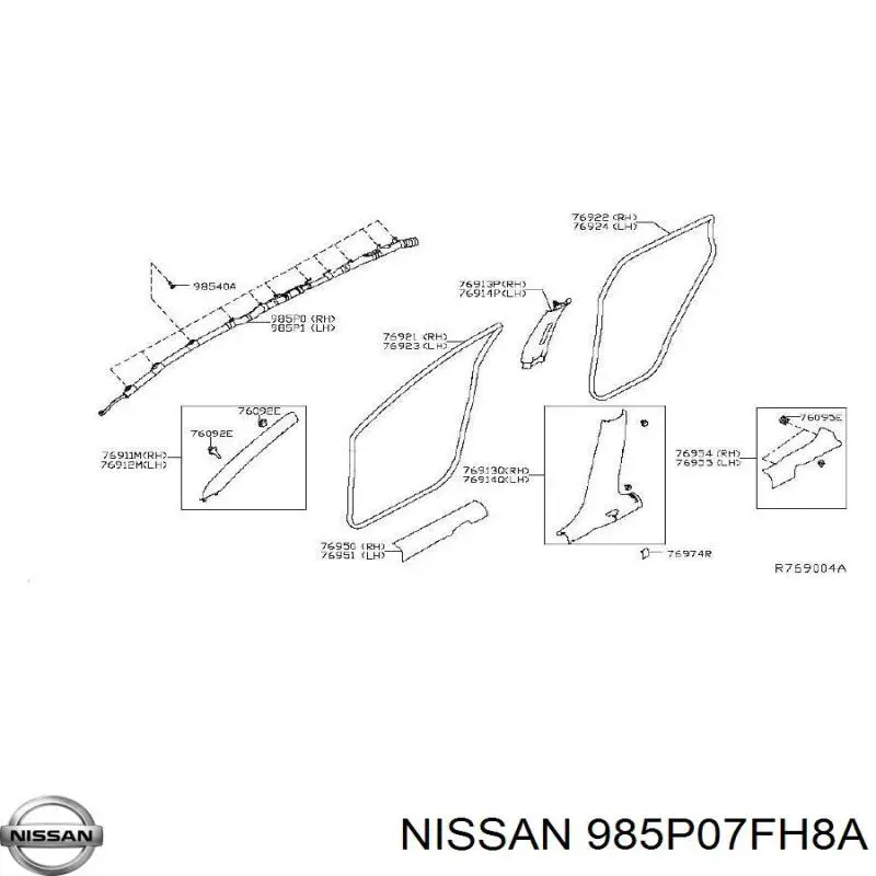 985P04BA7B Nissan cinto de segurança (airbag de estore lateral direito)