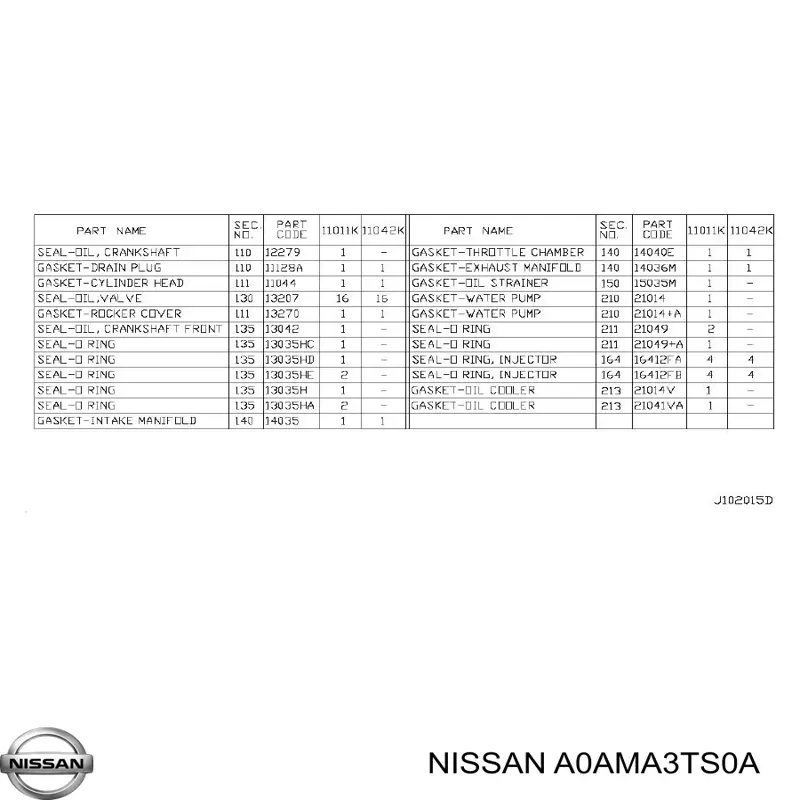 A0AMA3TS0A Nissan/Infiniti Комплект прокладок на двигатель