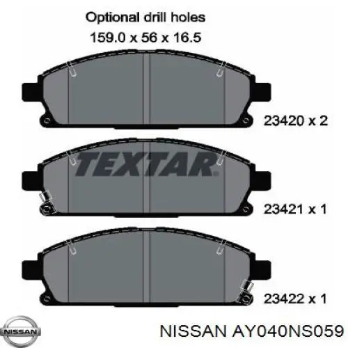 Передние тормозные колодки AY040NS059 Nissan