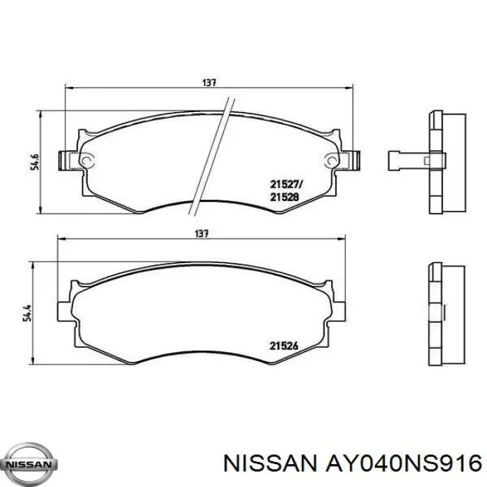 AY040NS916 Nissan sapatas do freio dianteiras de disco