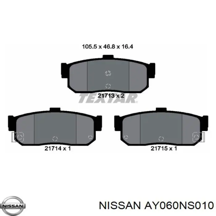AY060NS010 Nissan колодки тормозные задние дисковые