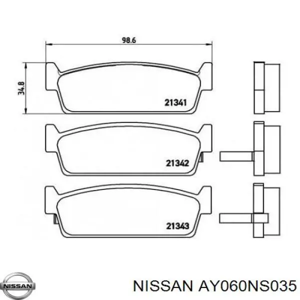 Задние тормозные колодки AY060NS035 Nissan