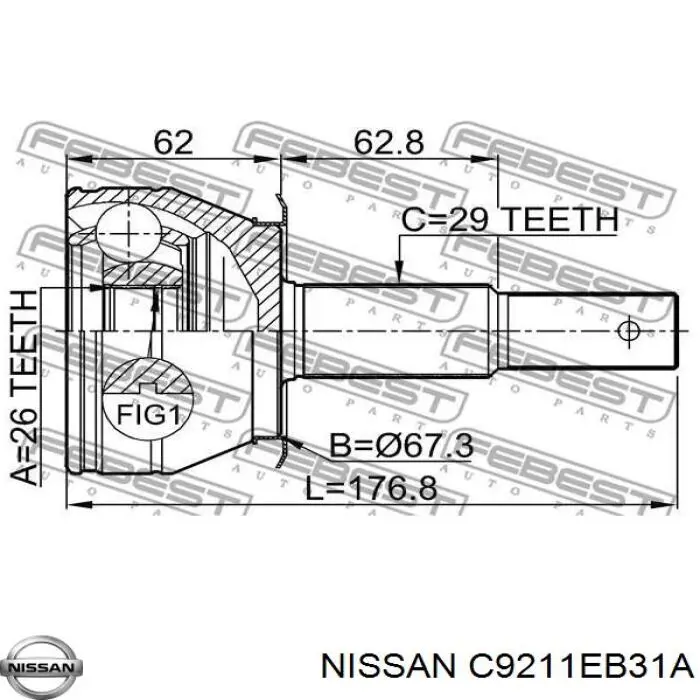C9211EB31A Nissan шрус наружный передний