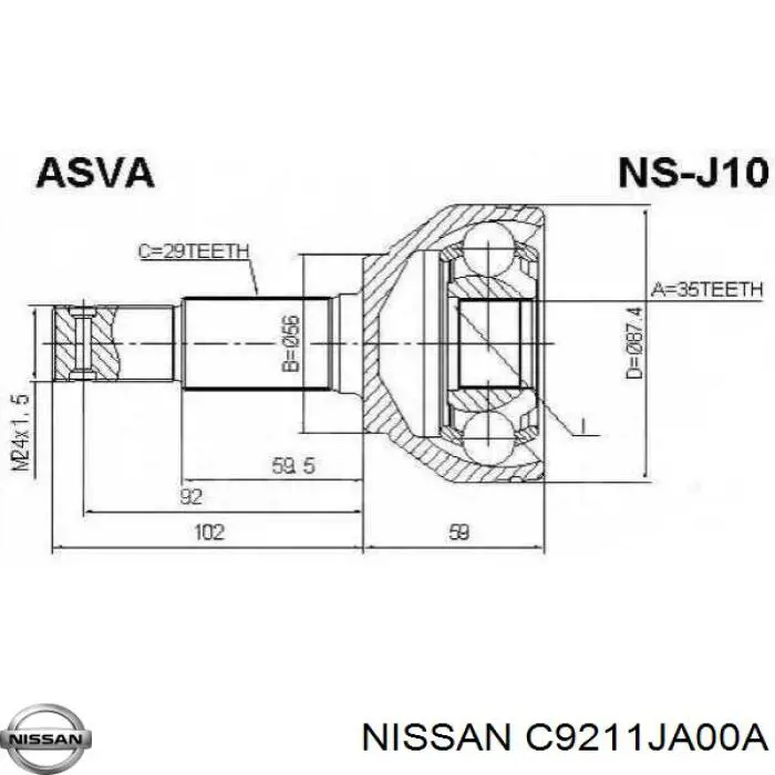 ШРУС наружный передний C9211JA00A Nissan/Infiniti
