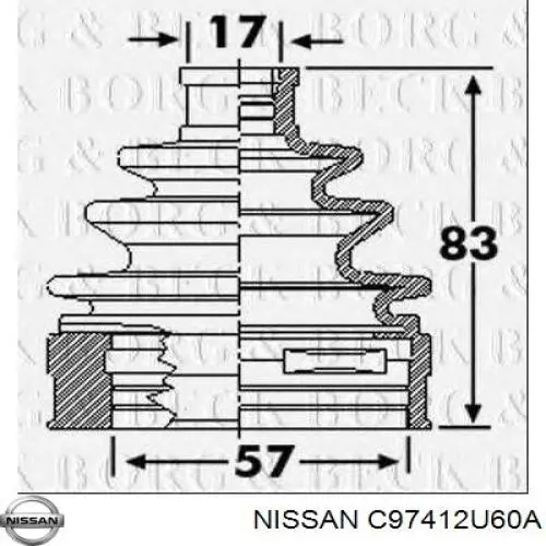 Пыльник ШРУСа задней полуоси внутренний C97412U60A Nissan