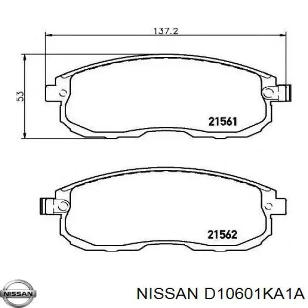 D10601KA1A Nissan колодки тормозные передние дисковые