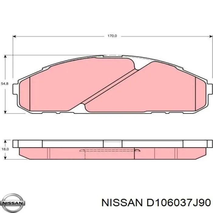 Передние тормозные колодки D106037J90 Nissan