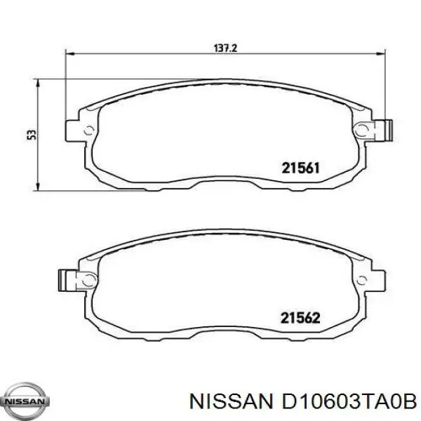 D10603TA0B Nissan колодки тормозные передние дисковые