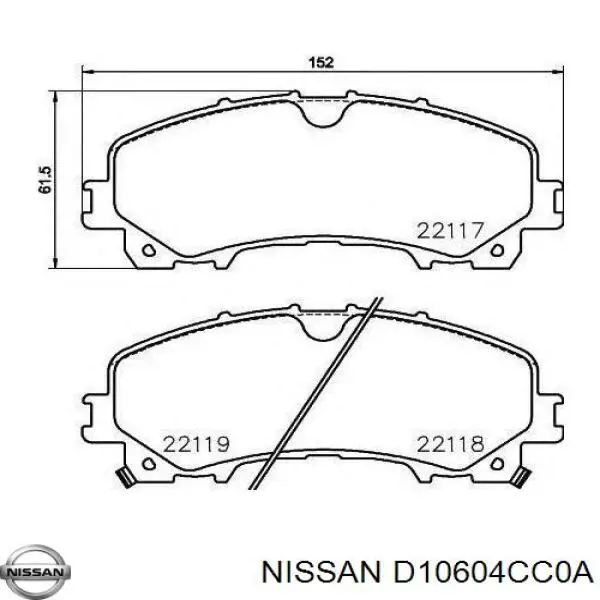 D10604CC0A Nissan sapatas do freio dianteiras de disco