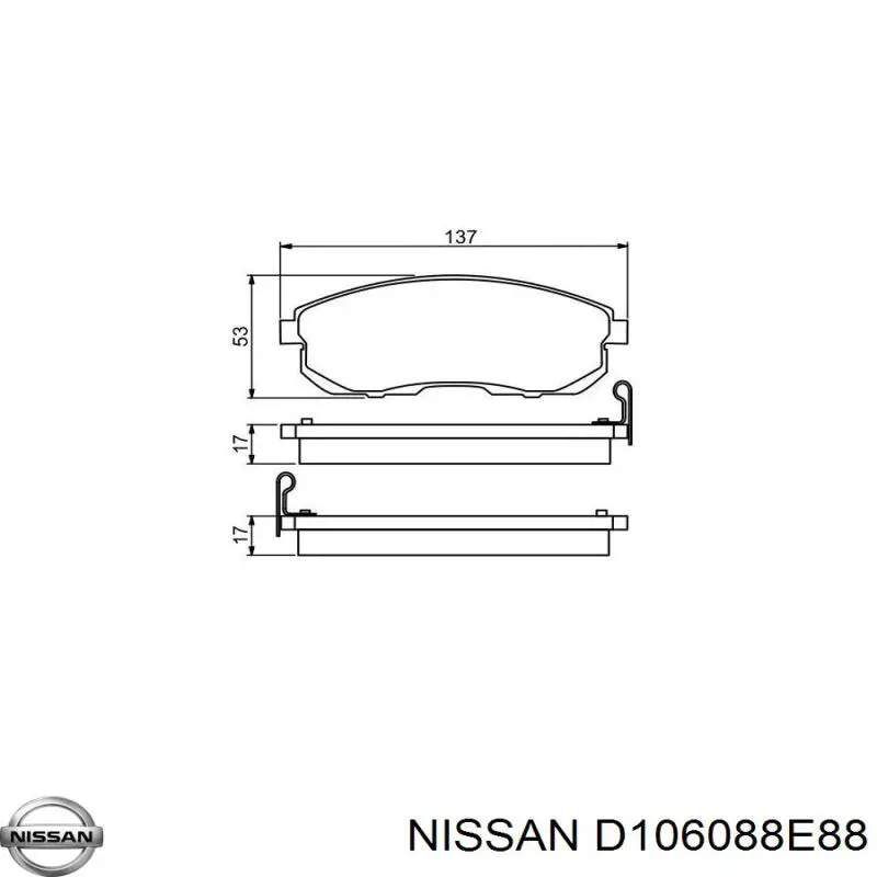 D106088E88 Nissan передние тормозные колодки