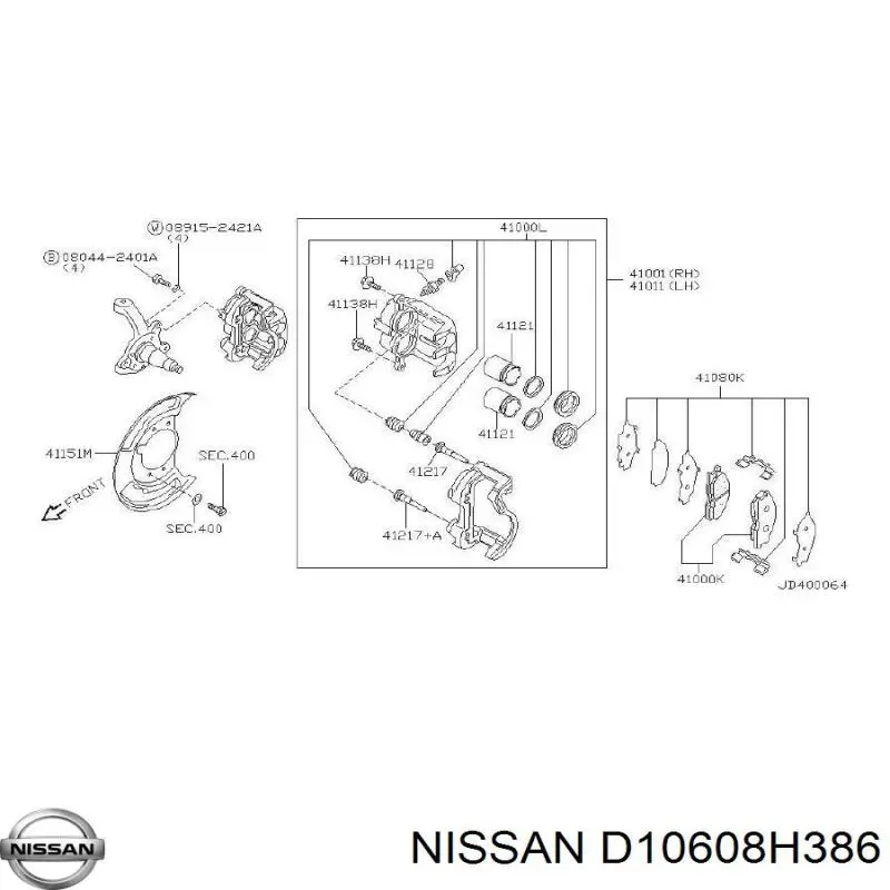 D10608H386 Nissan колодки тормозные передние дисковые