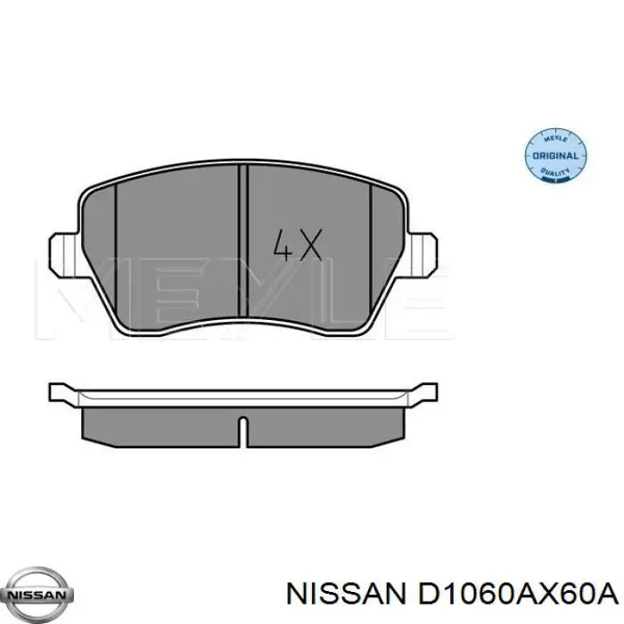 D1060AX60A Nissan колодки тормозные передние дисковые