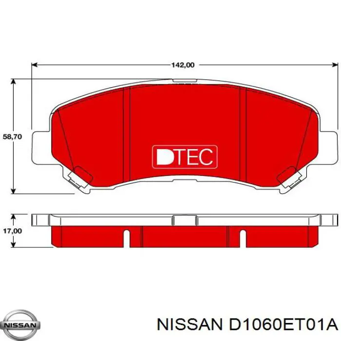 D1060ET01A Nissan колодки тормозные передние дисковые