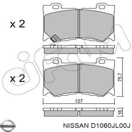 D1060JL00J Nissan колодки тормозные передние дисковые