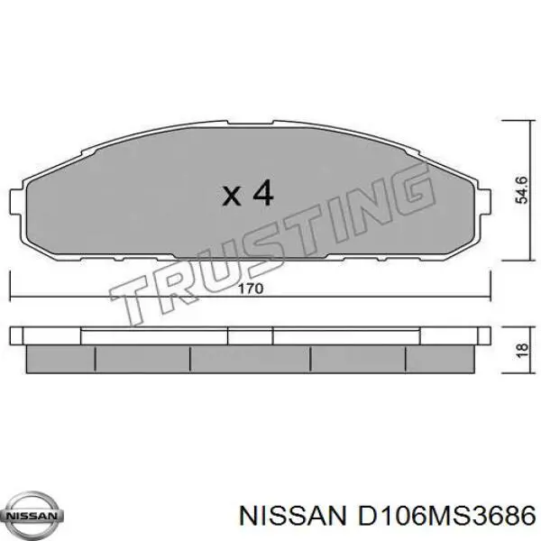 D106MS3686 Nissan колодки тормозные передние дисковые