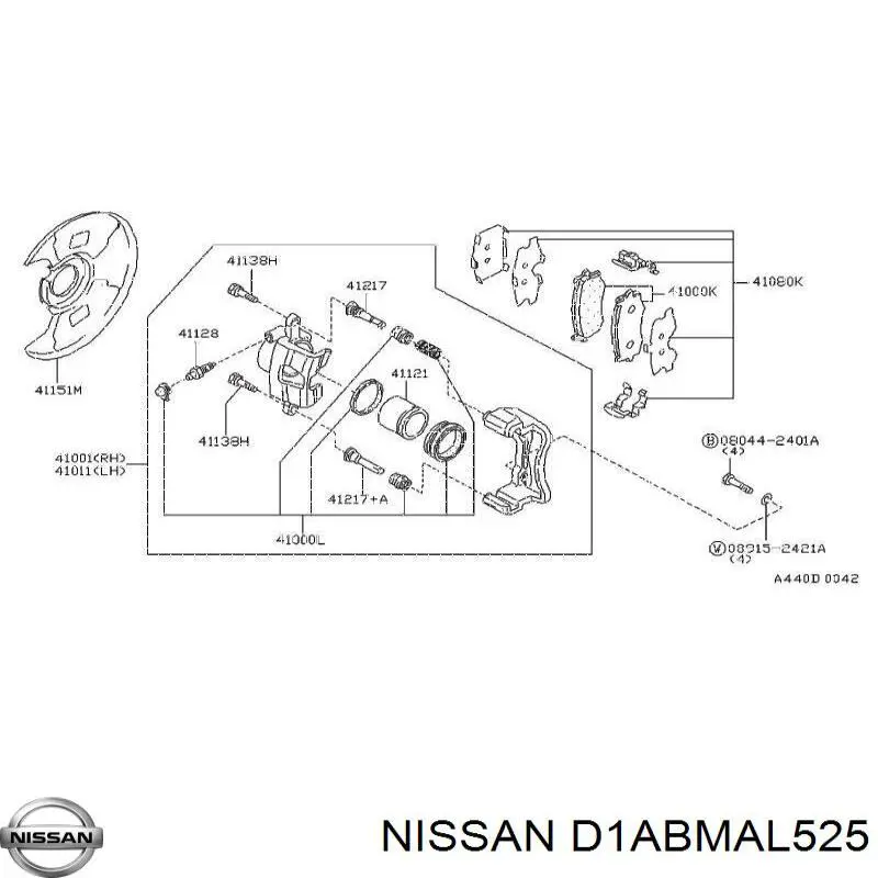 D1ABMAL525 Nissan/Infiniti Ремкомплект суппорта тормозного, переднего