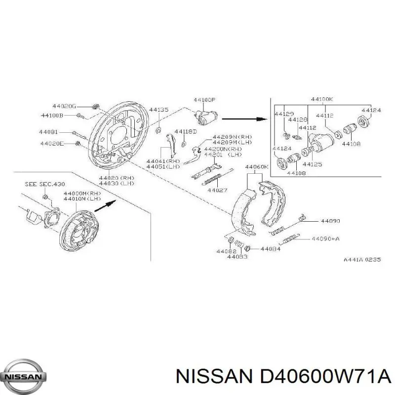 Задние барабанные колодки D40600W71A Nissan