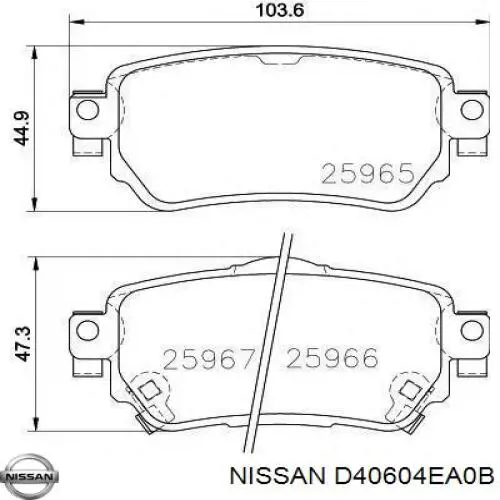 D40604EA0B Nissan колодки тормозные задние дисковые